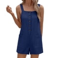 thumbnail image 3 of Wovilon Women's Square Neck Button Front Romper with Wide Straps and Patch Pockets, Relaxed Cotton Linen Blend Summer Beach Vacation Casual Outing Wear, 3 of 6