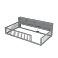thumbnail image 6 of Harper & Bright Designs Wood Twin XL Size Floor Bed with Storage Cabinets and USB Ports, Kids Montessori Floor Bed with Fence, Gray, 6 of 12
