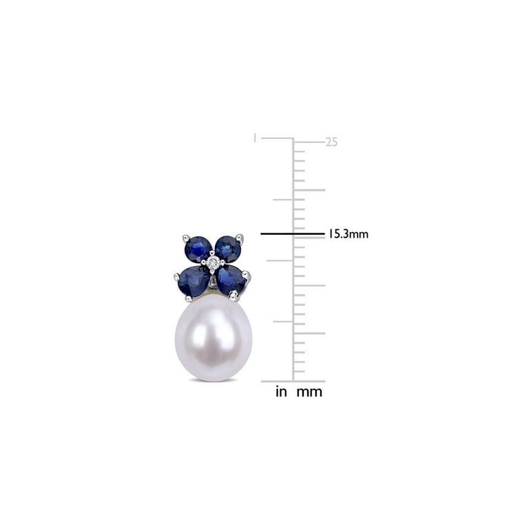 mm Cultured Freshwater Pearl Earrings with Sapphires in 10K