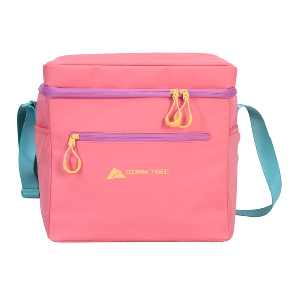 Ozark Trail Coated Soft Side Cooler with Removable Hardliner, 24 Can, 16 Quart Capacity, Summer Vibes Collection, Coral