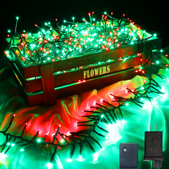 750 LED String Lights Cluster Lights - 41ft Red and Green Green Wire Outdoor Waterproof Lights, Plug in Indoor String Lights with 8 Modes & Timer Memory for Xmas, Christmas Tree