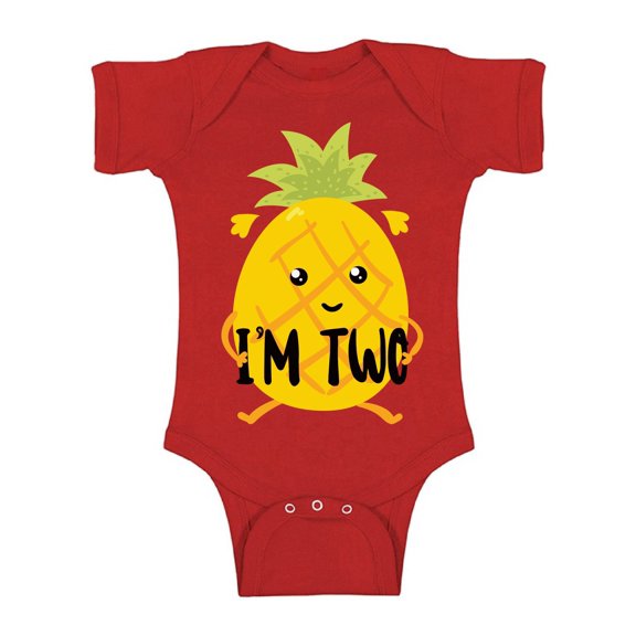 Pineapple Birthday Baby Bodysuit Short Sleeve Cute Pineapple I'm Two Gifts for 2 Years Old Second Birthday Shirt 2nd Years Old Shirt My 2nd Birthday Gifts for Birthday Boy Girl Birthday Gifts