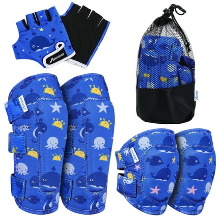 

Protective Gear Set Kids Sports Protective Gears Knee Pads Elbow Pads Gloves for Cycling Skateboarding Size L/XL (Blue Marine Pattern)