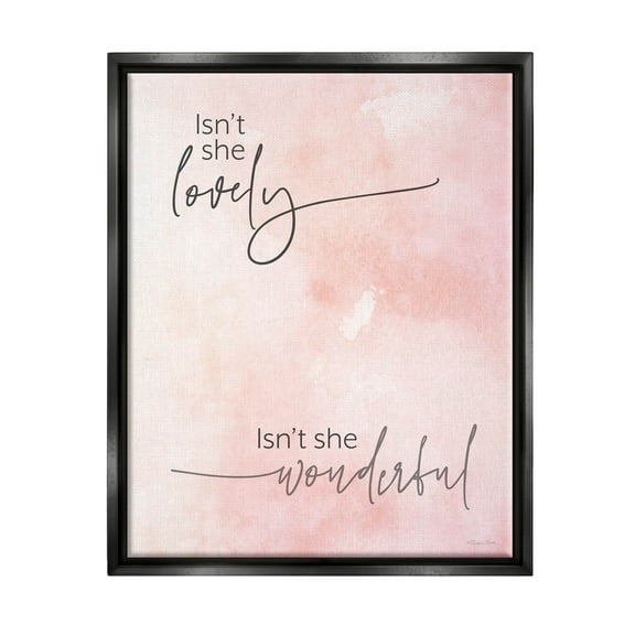 Stupell Industries Pink Lyrics Calligraphy Graphic Art Jet Black Floating Framed Canvas Print Wall Art, Design by Susan Ball