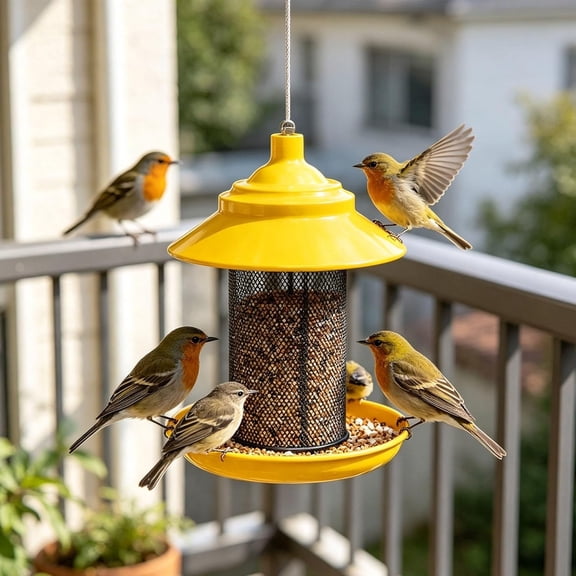 Finch Feeder for Outside, Metal Mesh Thistle Seed Wild Bird Feeder, Squirrel-Proof Hanging Station for Goldfinches, 2.5lb Capacity, Yellow (k)