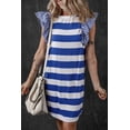 thumbnail image 6 of Women's Ruffled Striped Round Neck Cap Sleeve Mini Dress with Sheer Overlay Opaque Stretch for Elegant Everyday Wear, 6 of 11