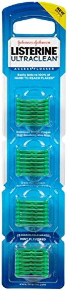Listerine Ultraclean Access Flossers Disposable Heads Fresh Mint Crystals 28 Each (Pack of 3)