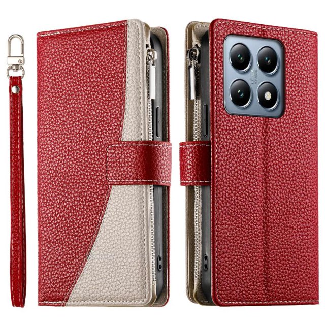 Funda cartera GANGXUN para Xiaomi 14T Pro 5G , cuero PU con tarjetero, cremallera, correa de mano, soporte y protección 509°