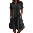 thumbnail image 2 of IUYRTFE Women's Short Sleeve Collared Button Down Shirt Dress with Pockets Cotton Linen Loose Fit Summer Casual Midi Dress, 2 of 6