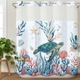 thumbnail image 3 of Turtle Coastal No Hook Shower Curtain Waterproof,Bathroom Curtains with Snap in Liners and See Through Top Window,Summer Beach Ocean Shell Jellyfish Starfish Hotel Bathtub Curtains Shower 72"Wx78"L, 3 of 8