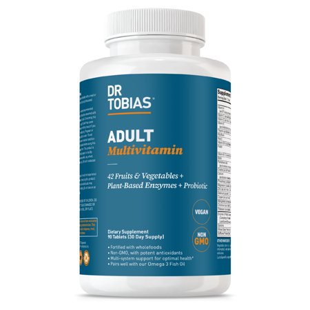 Dr. Tobias Adult Multivitamin for Women & Men Energy & Immune Support from 42 Fruits & Vegetables Plus Probiotics Comprehensive Daily Multivitamins for Men & Women Non-GMO 90 Tablets 30 Servings