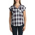 thumbnail image 4 of Jachs Girlfriend Women's V-Neck Collar Short Sleeve Button Down Top Blouse-Navy / XXL, 4 of 4