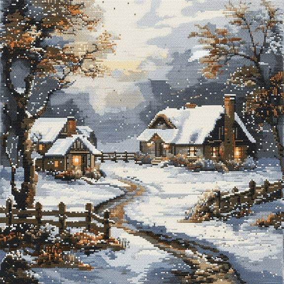 Winter Landscape Cross Stitch Kits pre Stamped Pillowcase , 45X45cm , Cross Stitch Kits for Adults (11ct)