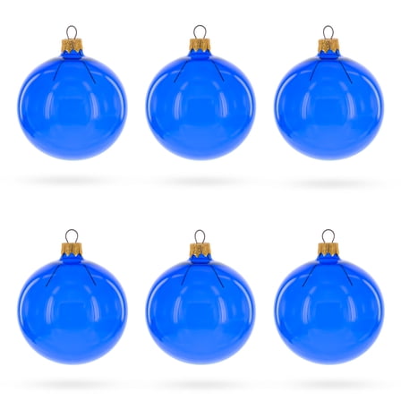 Set of 6 Translucent Glossy Blue Glass Ball Christmas Ornaments 3.25 Inches