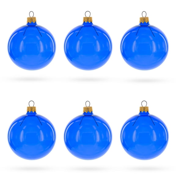Set of 6 Translucent Glossy Blue Glass Ball Christmas Ornaments 3.25 Inches