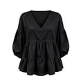 thumbnail image 4 of Trikvn Summer Tops for Women Casual V Neck Babydoll Shirts 3/4 Puff Sleeve Peplum Blouses Tiered Flowy Ruffle Tunic Lightweight Cute Vacation Beach Wear Loose Fit, 4 of 4