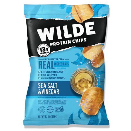 Wilde Brands, Protein Chips, Sea Salt & Vinegar, 8 Bags, 1.34 oz Pack of 3