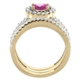 thumbnail image 2 of 10K Yellow Gold Natural Pink Topaz 3-Piece Bridal Ring Set Round 6mm Halo Diamond, size 5, 2 of 4