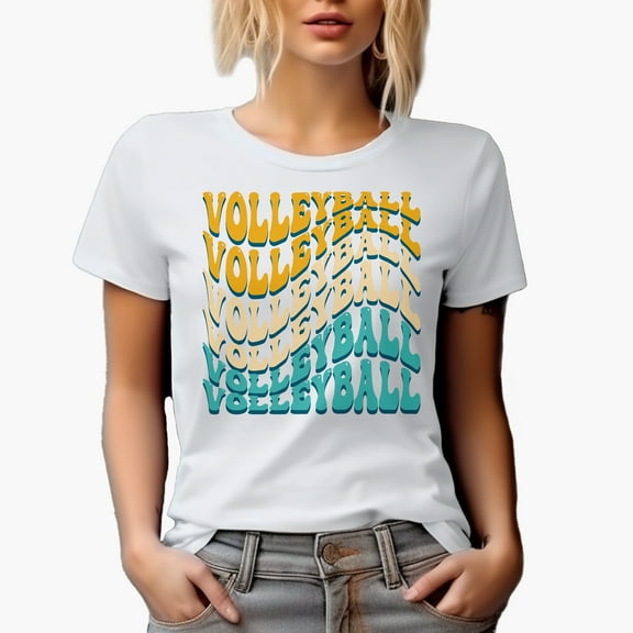 Volleyball, Sports Themed, Groovy Retro Wavy Text Merch Gift, White T-Shirt, Small