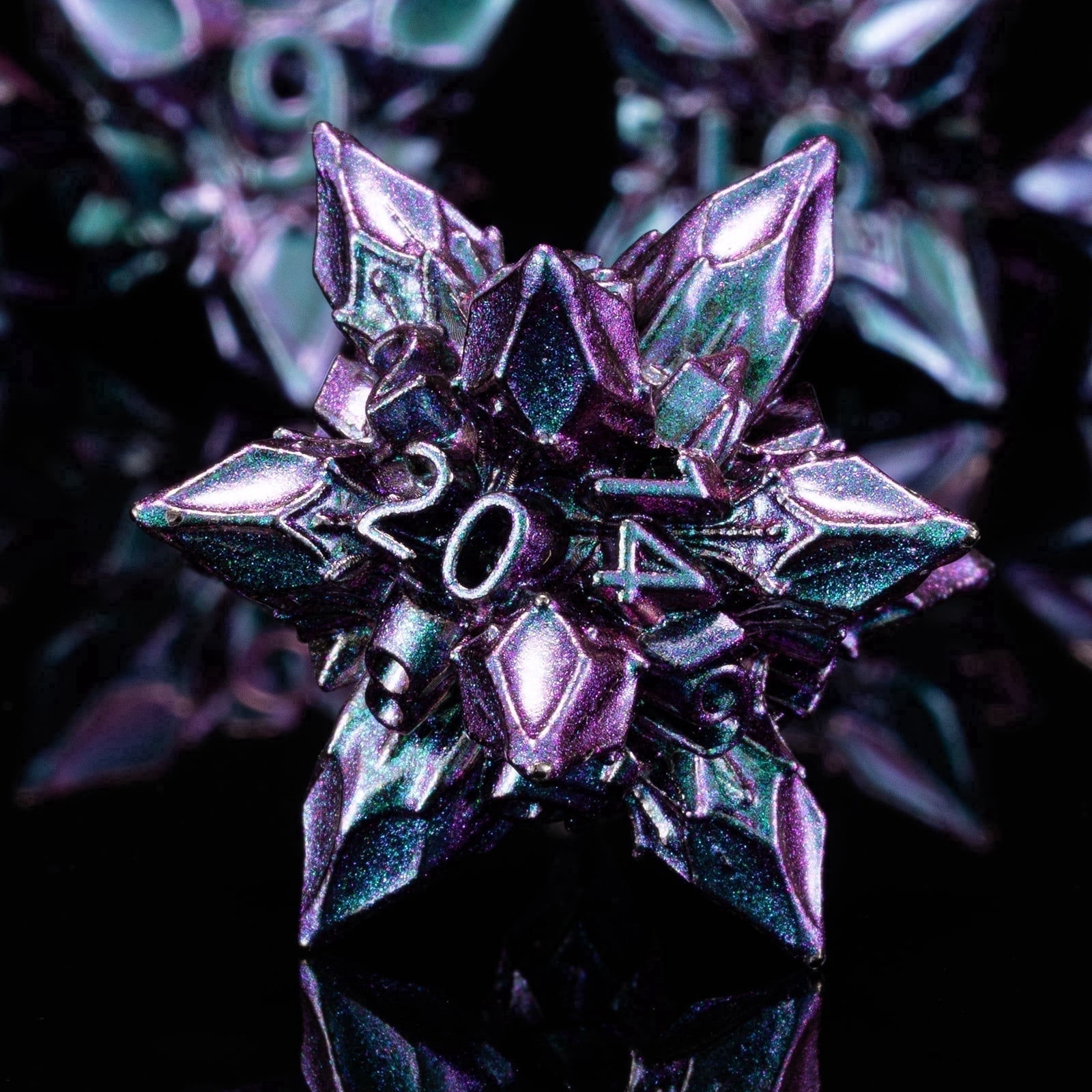 7PCS Metal Polyhedral Dice Set Purple Teal Star Style RPG Dice for DND Tabletop Games