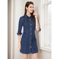 thumbnail image 3 of INSPIRE CHIC Women's 3/4 Sleeve Button Down Denim Slim Fit Shirt Dress, 3 of 6
