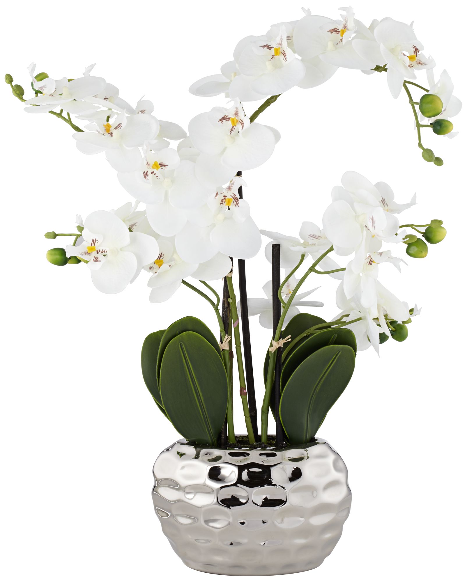 Dahlia Studios Potted Faux Artificial Flowers Realistic White Phalaenopsis Orchid in Silver Pot Home Decoration Office 23" High