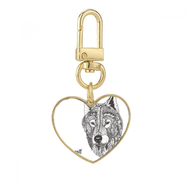 Gray Wolf Friend Company Gentleman Gold Heart Keychain Metal Keyring Holder