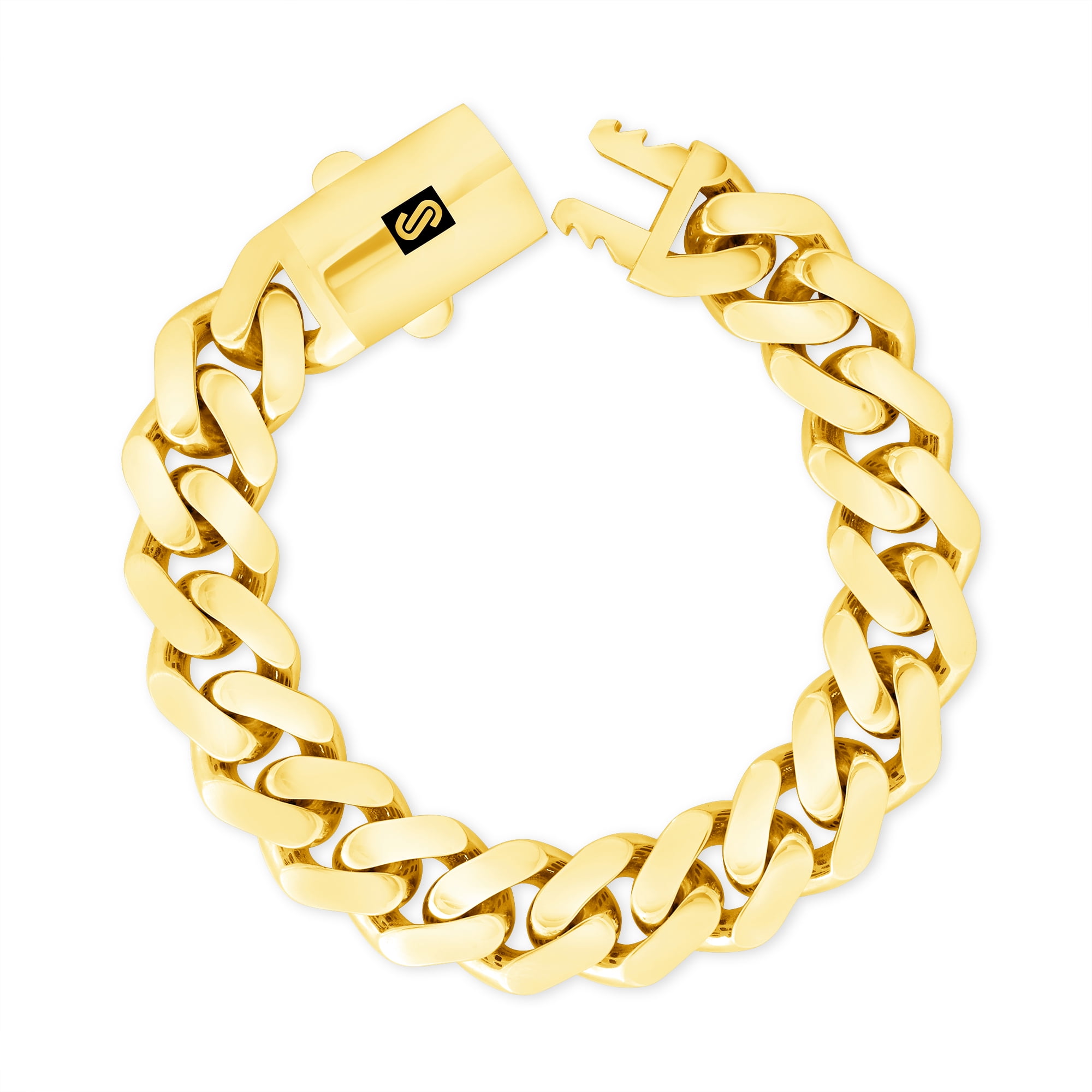 Nuragold 10k Real Yellow Gold Royal Monaco 15mm Miami Cuban Link Bracelet (7.5"-9") Italian Jewelry for Men