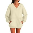 thumbnail image 7 of larppty V Neck Sweatshirt Women Pocket No Hood Oversized Pullover Casual Soft Long Sleeve Tops With Pockets Fall Fashion (Beige, S), 7 of 7