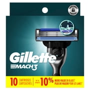 Gillette Mach3 Razor Blade Refills, 10ct Razor Cartridges with Lubrication Strip, 3-Blade Razor