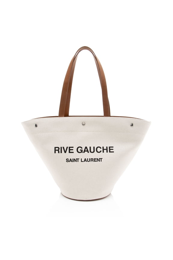 Pre-Owned Saint Laurent Canvas Calfskin Trapezoid Rive Gauche Tote