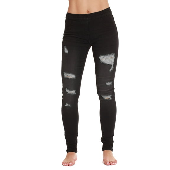 Just Love Denim Wash Ripped Jeggings for Women (Black Ripped Denim, Small)