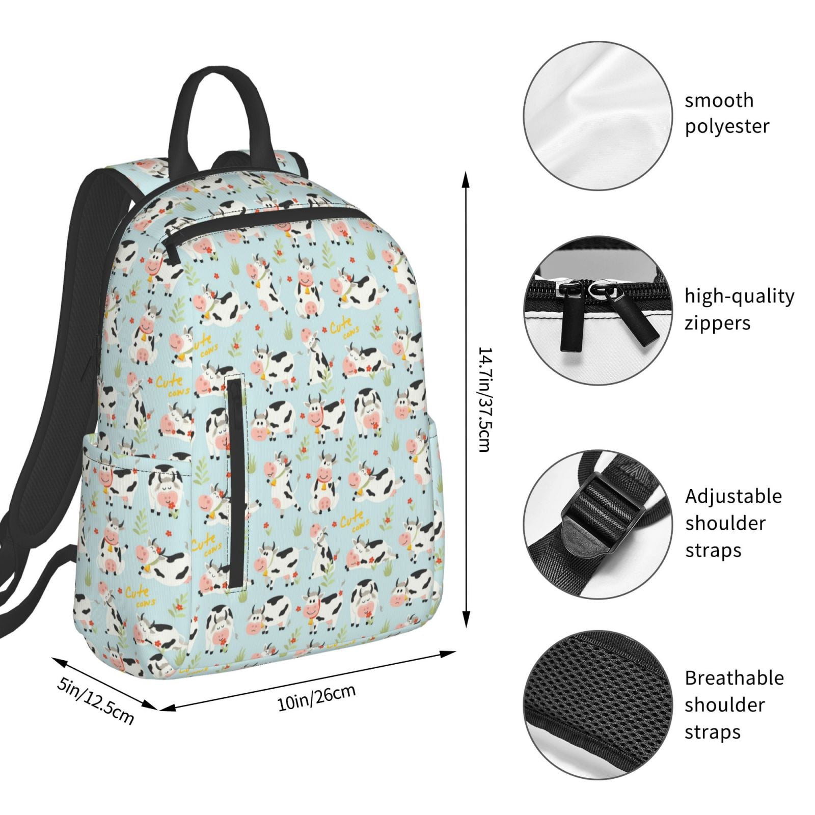 Xecao Cute Cows print Backpack For women men Aesthetic Lightweight Travel Daypack Simple Cute Backpack For Bookbag