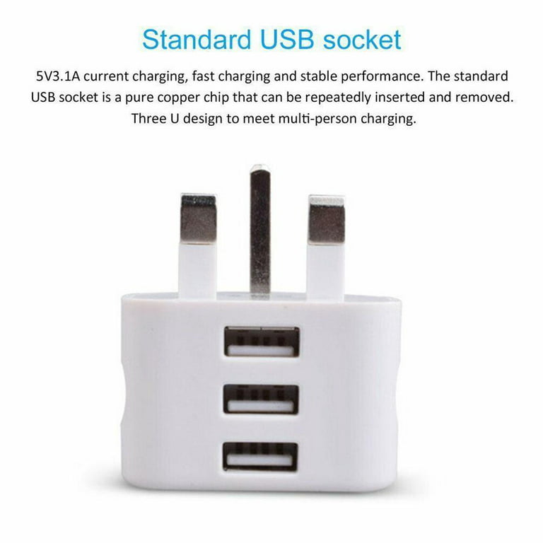 USB Plug Adapter - 3 Pin Charger Plug Socket UK Power Adapter