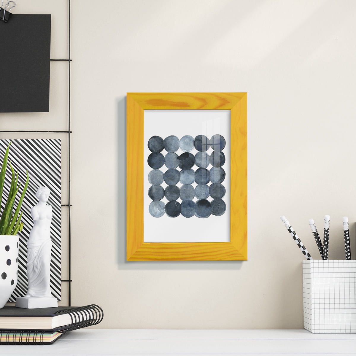 Blue Grey Density I -Framed Print w/glass-Sunflower Yellow