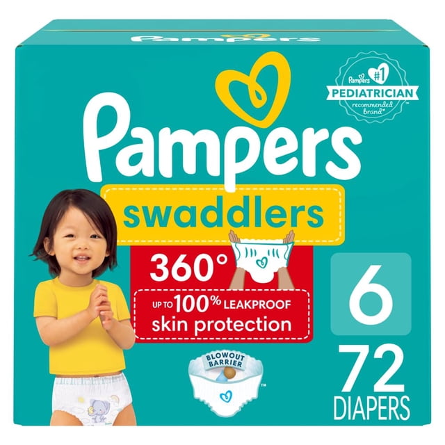 Pañales Pampers Swaddlers 360, talla 6, 72 unidades, para bebé