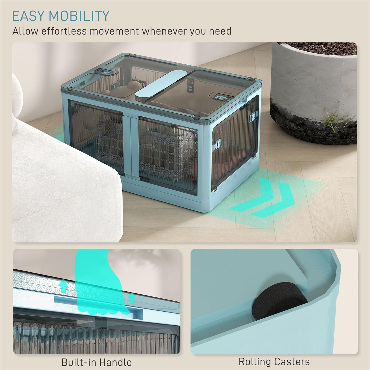 Demi Bonn 23" 3 Packs of Collapsible Storage Bins with Wheels and Lids, Stackable, Portable Design for Home Organization, 18 Gallon Capacity, Blue