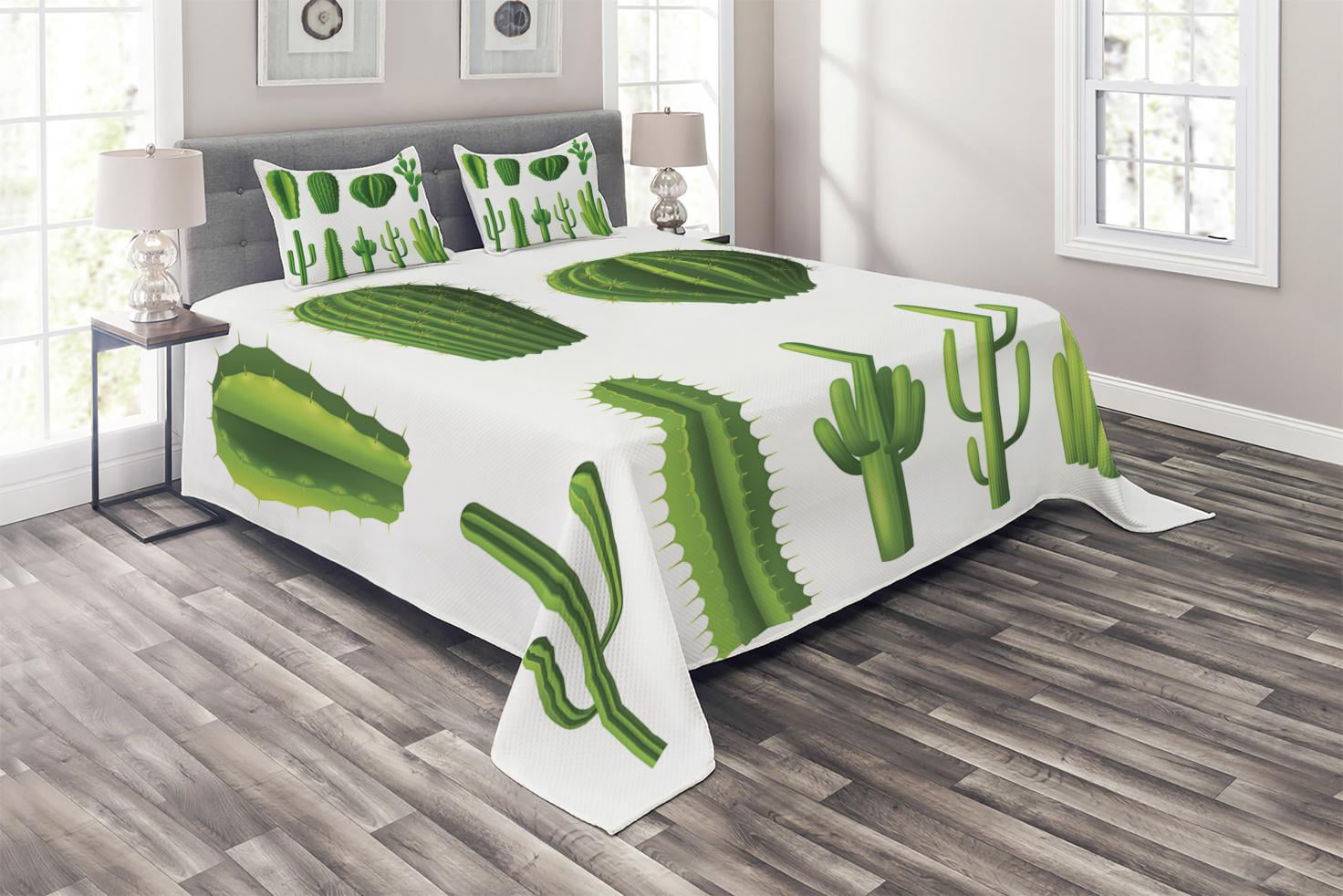 Details about   Desert Quilted Coverlet & Pillow Shams Set Mexican Cartoon Cactus Print 