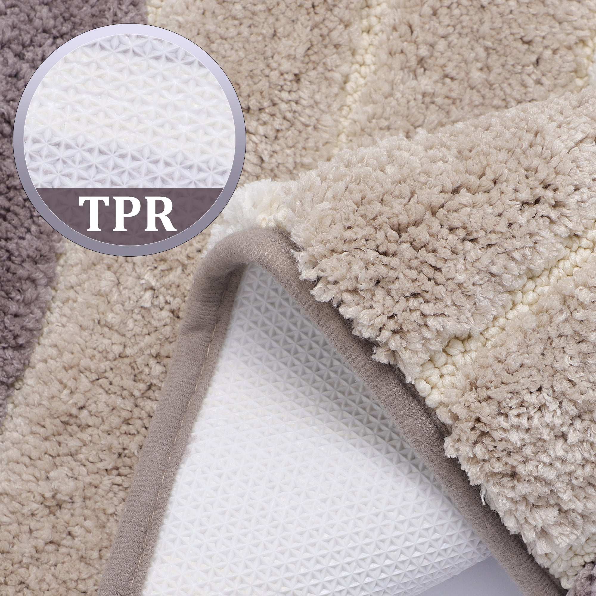 PiccoCasa Microfiber Striped Bathroom Rugs Non Slip Soft Khaki 16"x24"