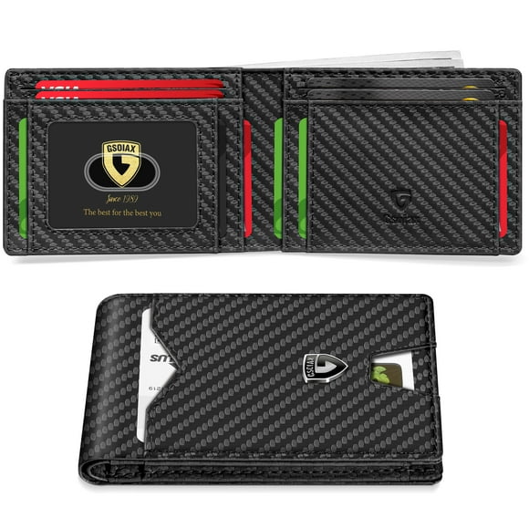 Wallet GSOIAX Cartera delgada para hombre de piel auténtica RFID Carbon