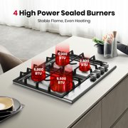 Gasland Chef GH60SF 24 4 Burner Built-in Gas Stove Top,NG/LPG Convertible Cooktops with Griddle,Stainless Steel
