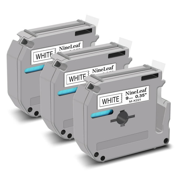 NineLeaf 3PK Compatible for Brother P-touch M-K221 M-K221s M221 3/8" 9mm Black on White Label Maker Tape Refills for PT-45m PT-65 PT-70bm