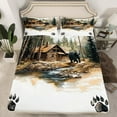 thumbnail image 2 of Manfei Cartoon Bear Print Queen Sheet Sets for Teen, Rustic Farmhouse Flat Sheet, Jungle Wildlife Queen Fitted Sheet, Breathable Home Decor, 4pcs, 2 of 7