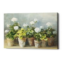 Epic Graffiti 'White Geraniums Crop' by Danhui Nai, Giclee Canvas Wall Art - Green 60" x 40"