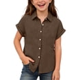 thumbnail image 2 of KyCheLot Boys and Girls Button Shirts Lapel Neck Solid Color Rolled Short Sleeve Shirts Kids Casual Summer Blouses, 2 of 9