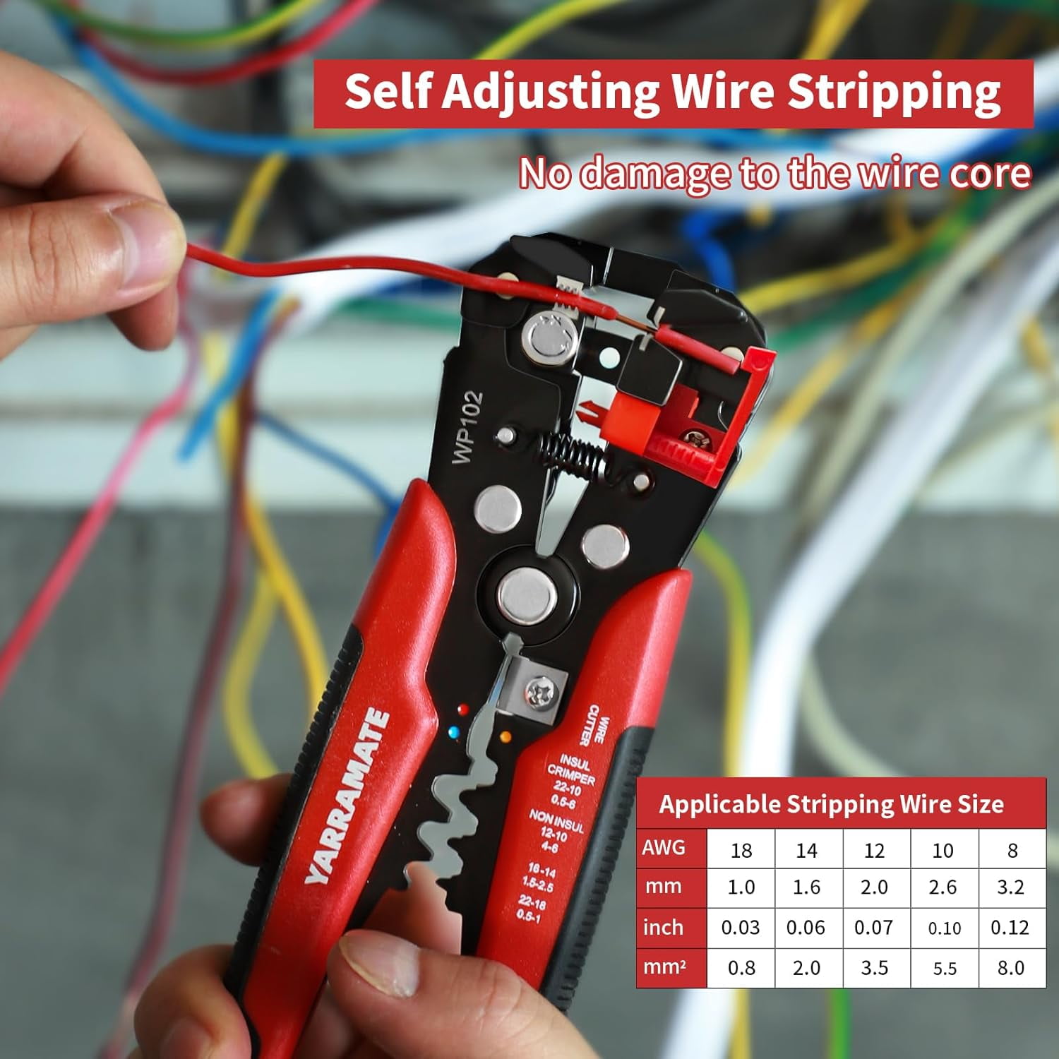 YARRAMATE 10-24 AWG Self Adjusting Wire Stripper/Wire Crimper/Wire Cutter - 3 in 1 Automatic Universal Wire Stripping Tool | Multifunctional Wire stripper and Crimping Tool, 8 Inch