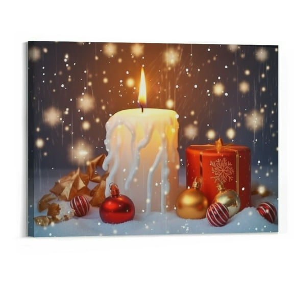 Creowell  Christmas Canvas Wall Art Prints String Light and Candles Picture for Holiday Decor, Merry Christmas 20x16 Inch