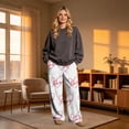 thumbnail image 4 of Sorvello Womens Home Casual Pajama Pants Lips Heart Print Plush Wide Leg Sleep Pants Elastic Drawstring Beige L, 4 of 6