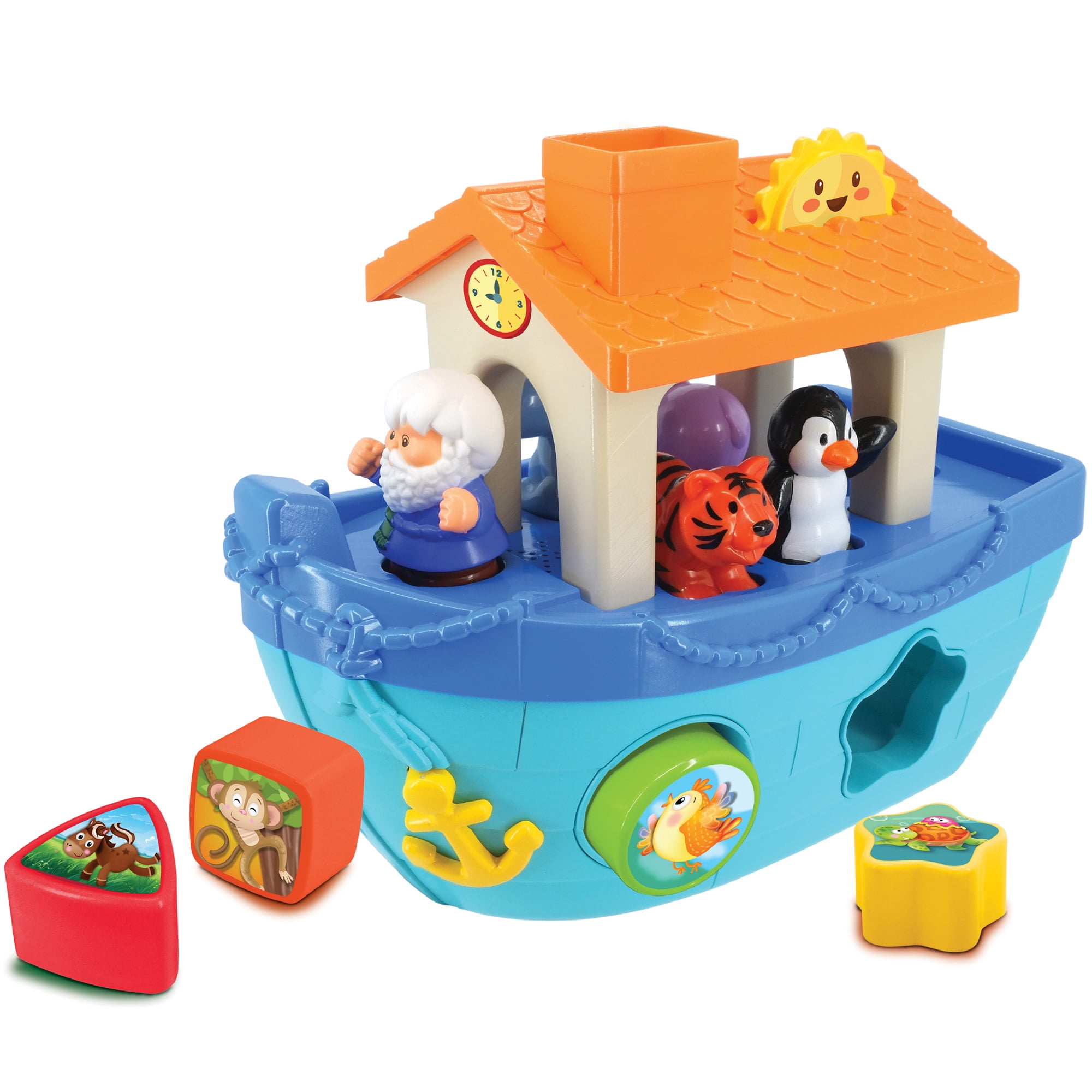 Kiddieland: Shape-Sorting Noah's Ark - Interactive Boat Playset, Sound Effects, Noah & 5 Animal Figurines, Shapes Piece Fitting, Kids Toddlers 12mo+