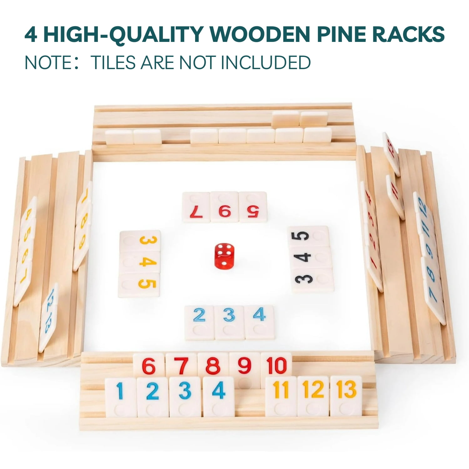 WAAYEE 4 Pack Wooden Rummy Game Racks Trays, Replacement Holders Compatible with Rummikub & Rummy Cube Games (Racks Only)
